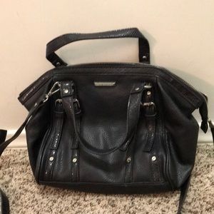 Used Dana Buckman black pleather satchel purse